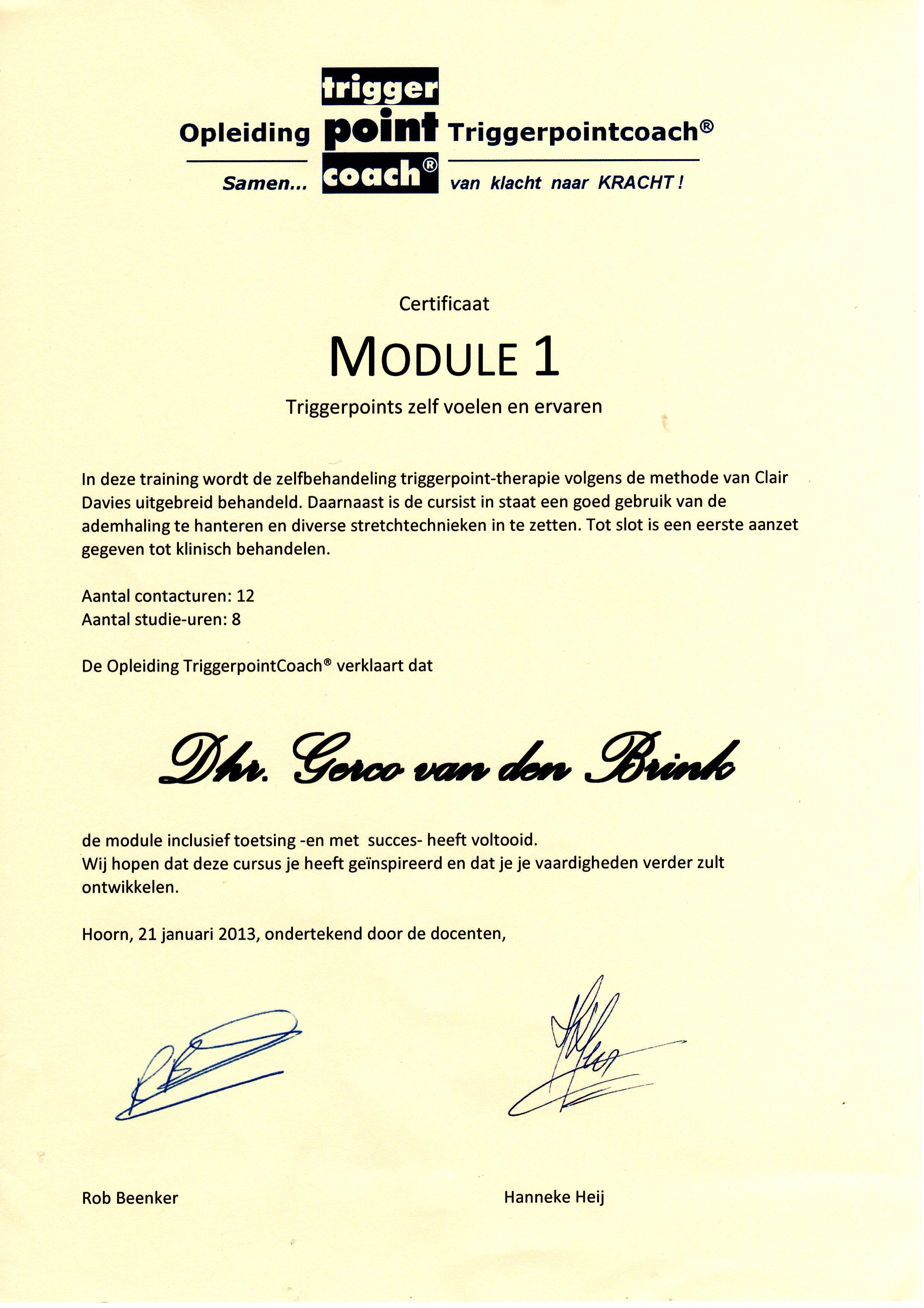 Certificaat Triggerpoint module 1